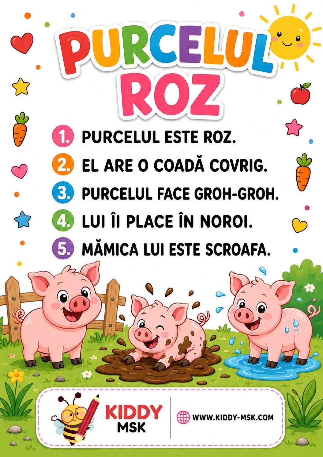 Planșe de citire — Purcelul, Cățelul și Pisica — prima pagină